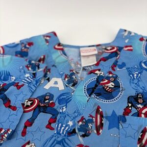 Marvel Capt America All Over‎ Print Unisex Scrub Top V-Neck Short Sleeve Blue XS